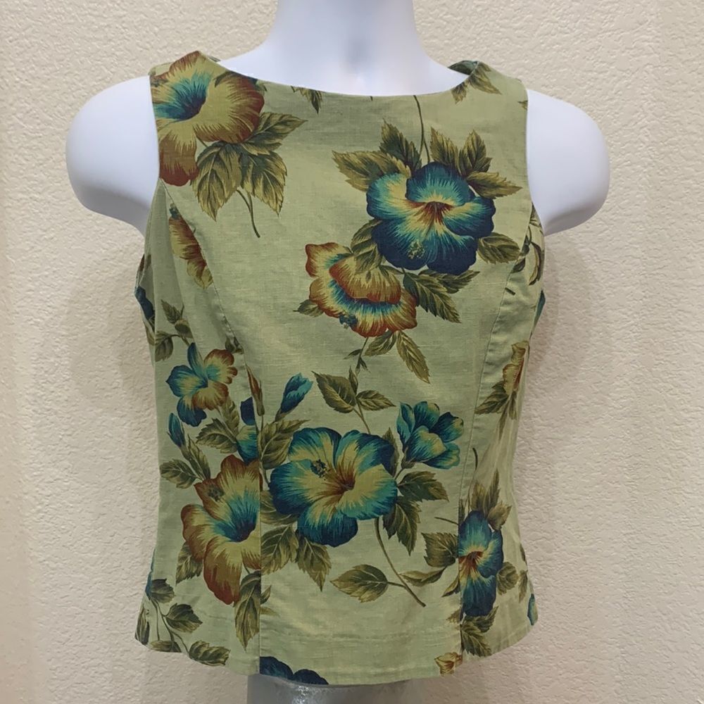 Express Campagnie Internationale  Medium Linen Cotton Full Zip Back Top Blouse
